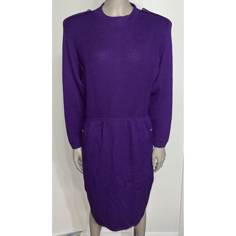 Vtg St. John By Marie Gray Royal Purple Santana Knit Career Dress Womens Size 8